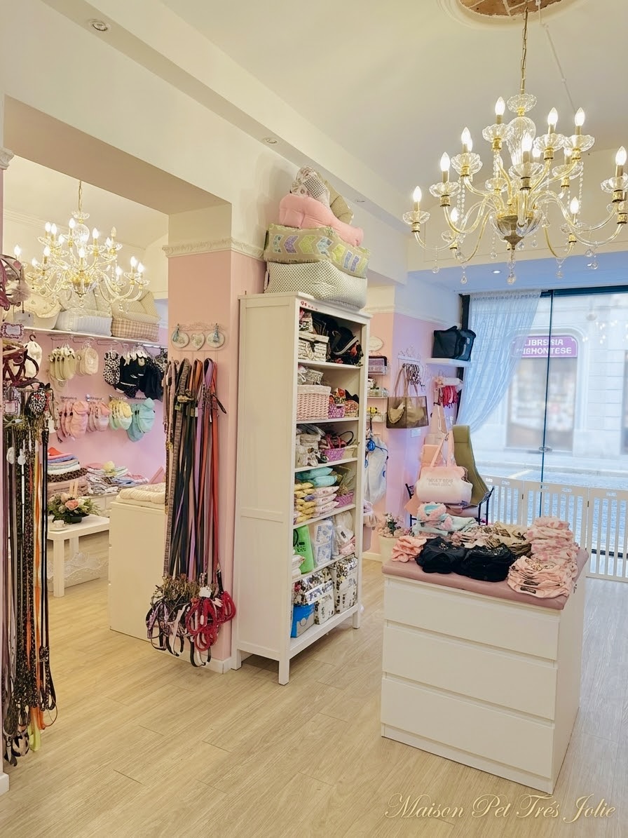 Interni della boutique La Maison Pet Très Jolie a Torino