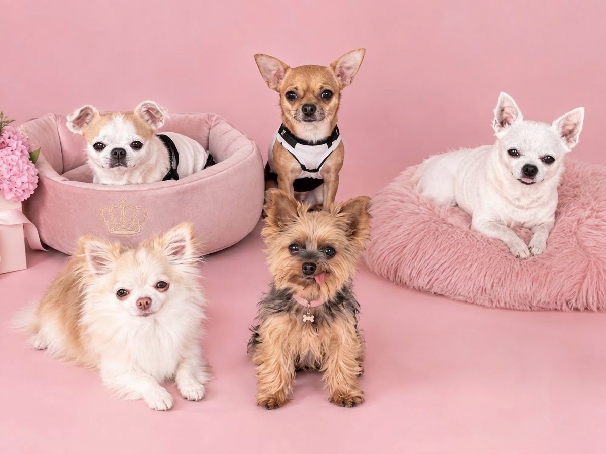 Cane con maglioncino rosa nella boutique La Maison Pet Très Jolie