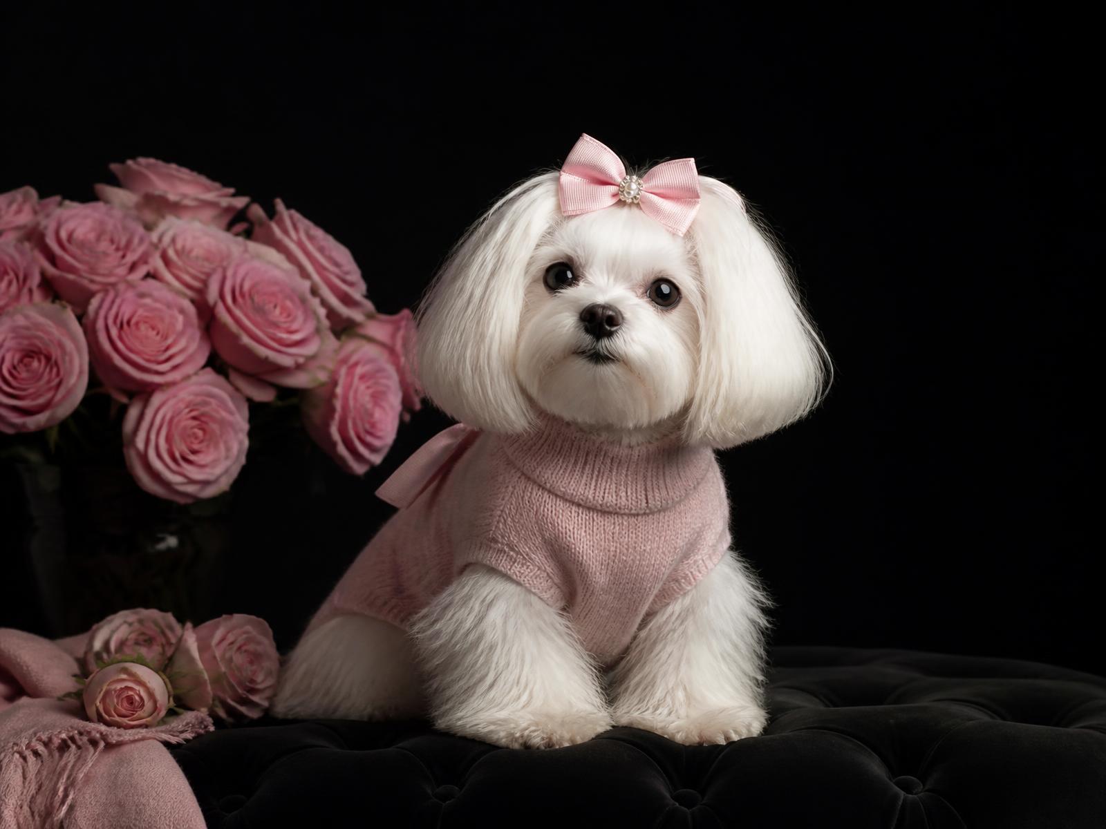 Cane con maglioncino rosa nella boutique La Maison Pet Très Jolie
